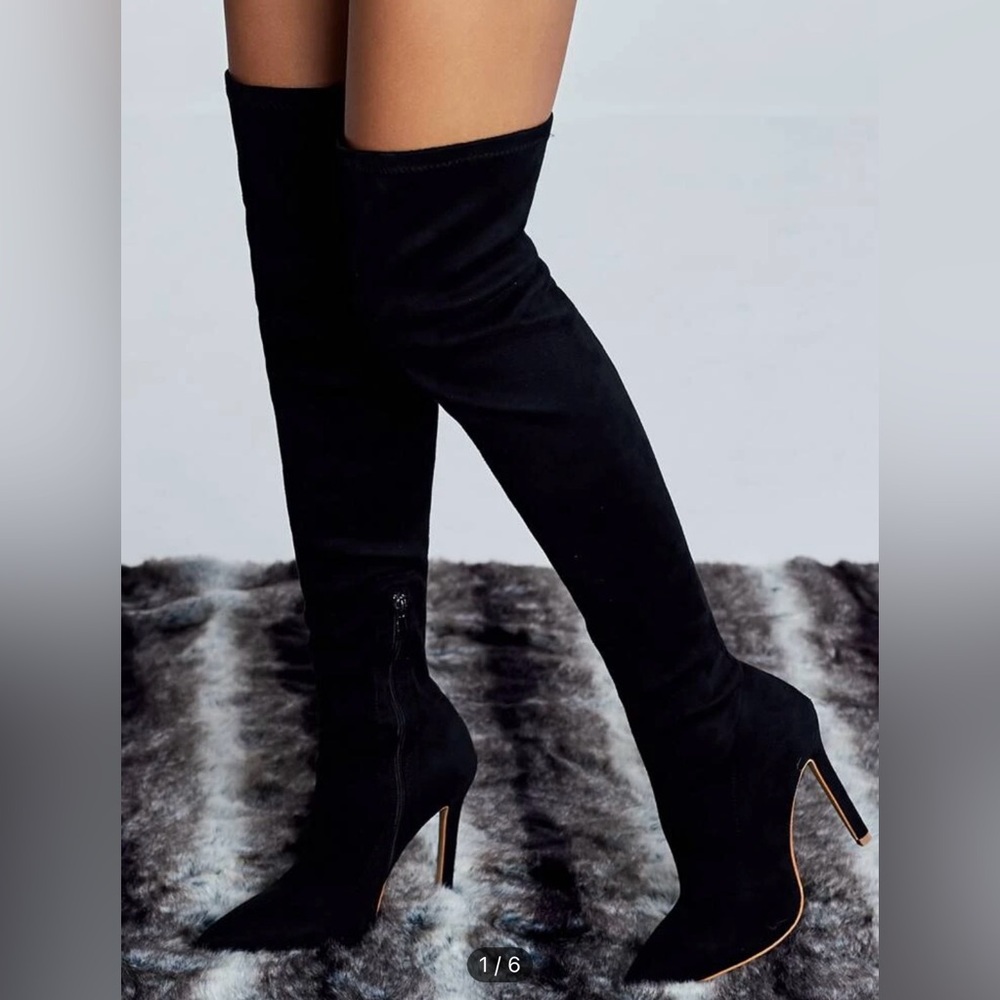 SHEIN Women's Suede Skintight Stretch Over-The-Knee Boots 🦋